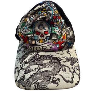 Ed Hardy Christian Audigier Vintage Death or Glory Rhinestone Trucker Hat, Skull